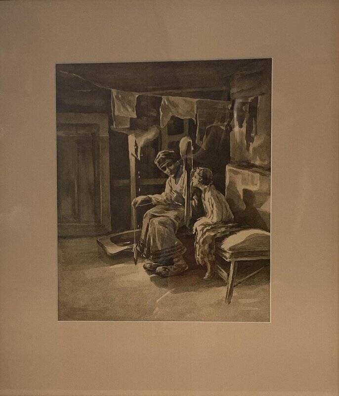 Акварель однотонная работы художника В.Н. Косогорова (копия с рисунка Апсита) - иллюстрация к стихотворению И.С. Никитина «Жена ямщика».