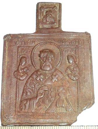 Складень, фрагмент центральной части с изображением лика святого Николая Чудотворца