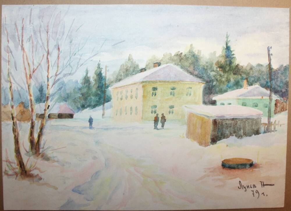 Рисунок Зимний пейзаж. Городские улицы, автор Н.А. Лунев