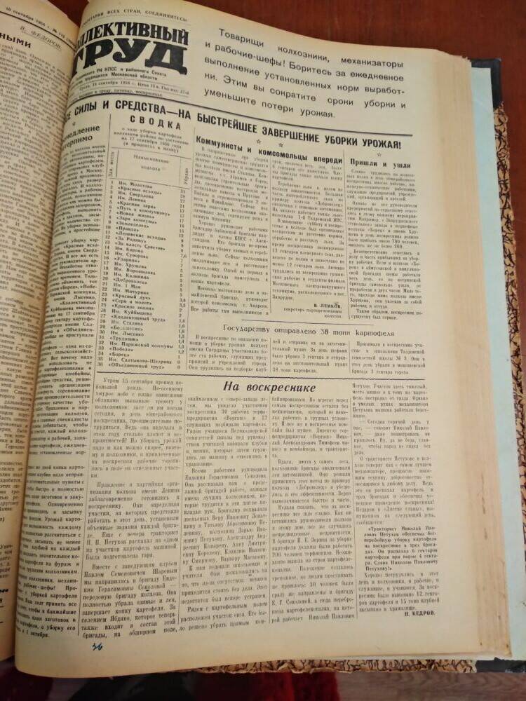Газета Коллективный труд № 113 от 19 сентября 1956 г., из подшивки газет