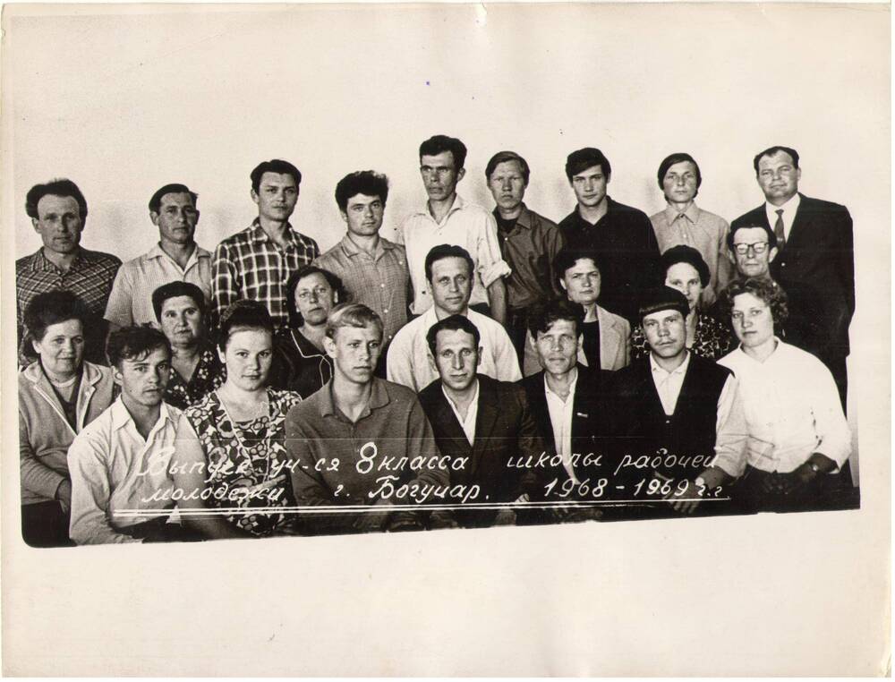 Фото выпуск уч-ся 8 класса шолы рабочей молодежи г. Богучар 1968-1969 г.