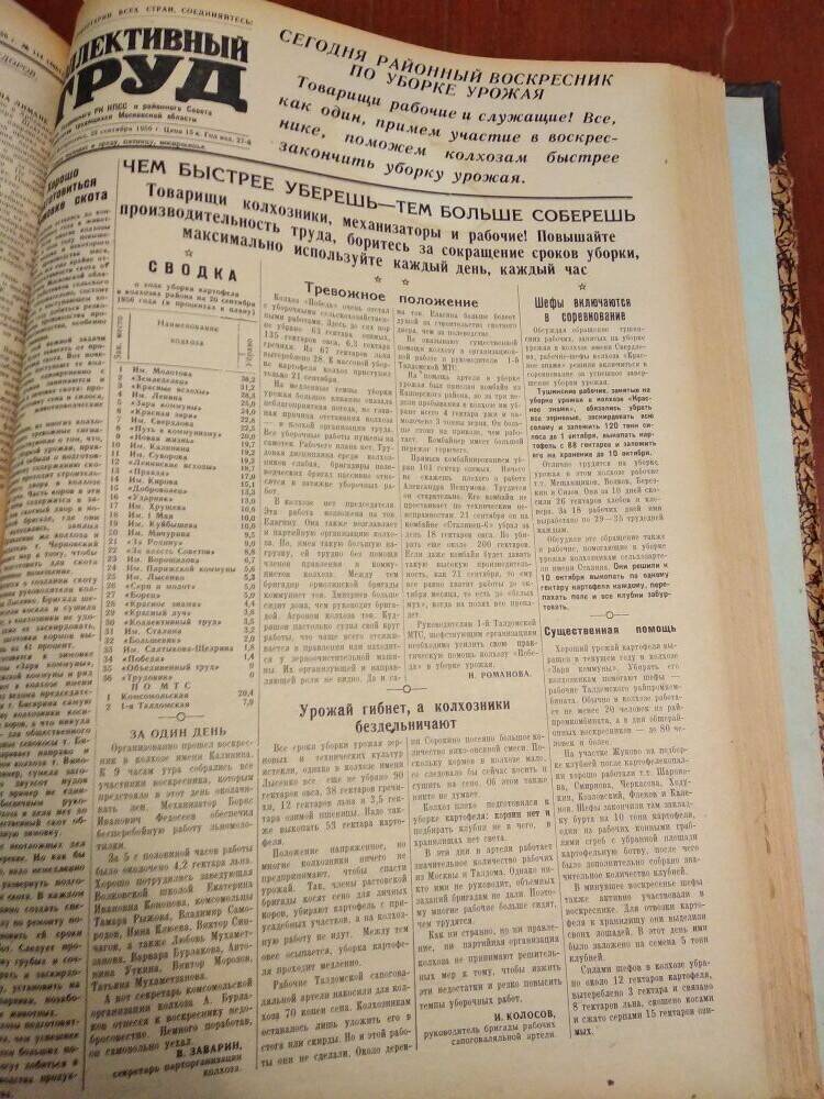 Газета Коллективный труд № 1115 от 23 сентября 1956 г., из подшивки газет.