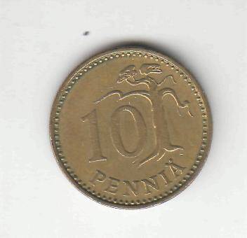 Монета 10 пенни 1972 г. Финляндия.