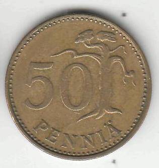 Монета 50 пенни 1972 г. Финляндия.
