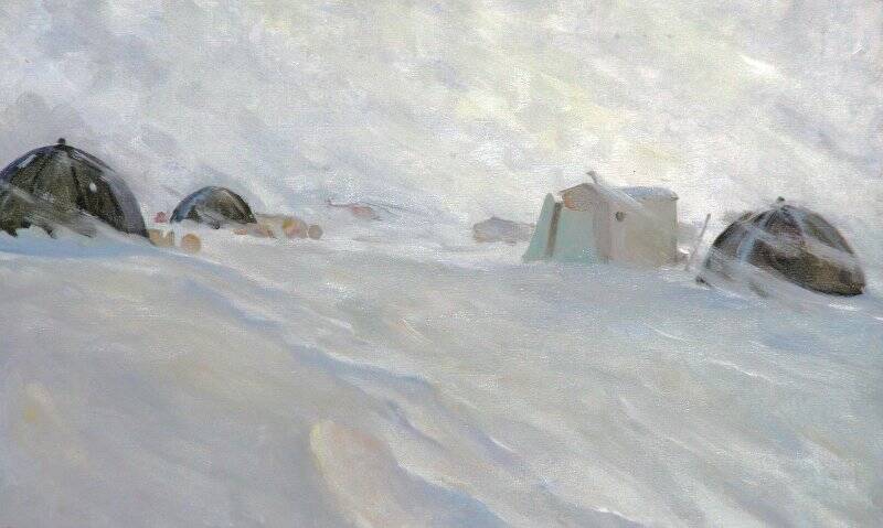 Пурга в лагере дрейфующей станции Северный полюс-4. Картина