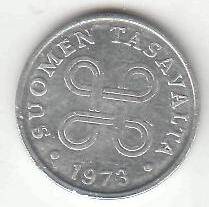 Монета 1 пенни  1973 г. Финляндия.