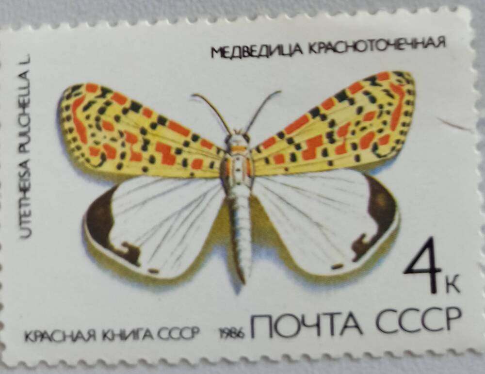 Марка ПОЧТА СССР 4 к. 1986. На марке изображена бабочка.