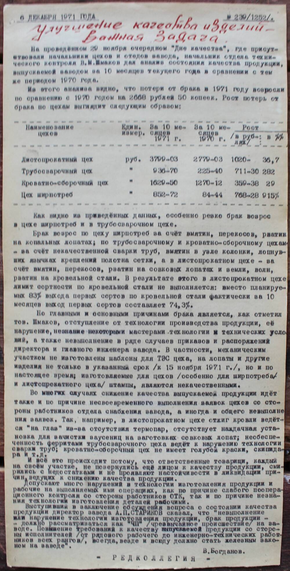 Стенгазета завода Прокатчик 1971 г.