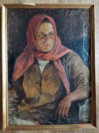 Картина 1939г. А.Любимов «Портрет колхозницы», холст, масло, 77х55см