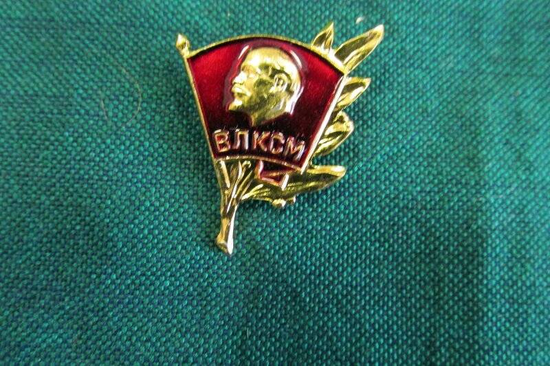 Знак ВЛКСМ   с лавровой ветвью .