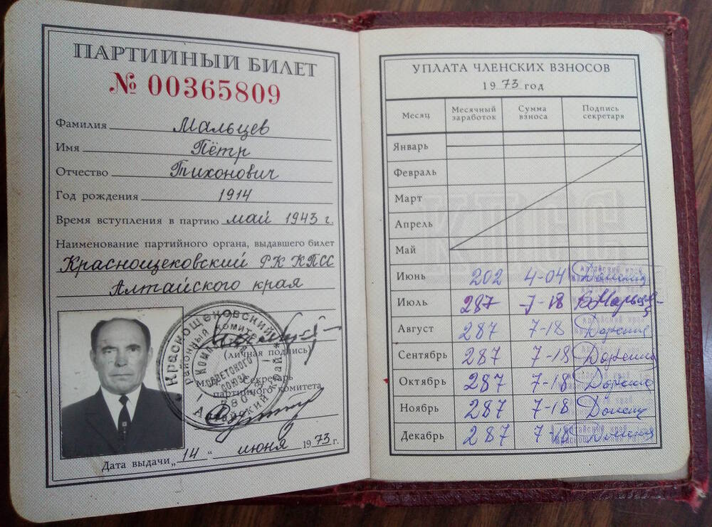 Партийный билет члена КПСС.