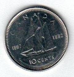 Монета. 10 центов, Юбилейная 1867-1992гг.
