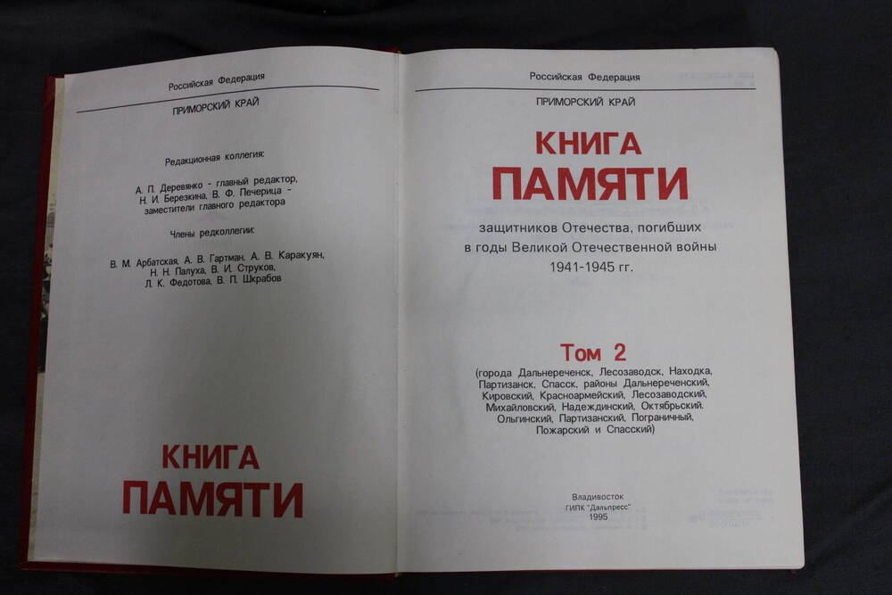 Книга памяти Приморского края. Том 2. Владивосток. Дальпресс. 1991 год