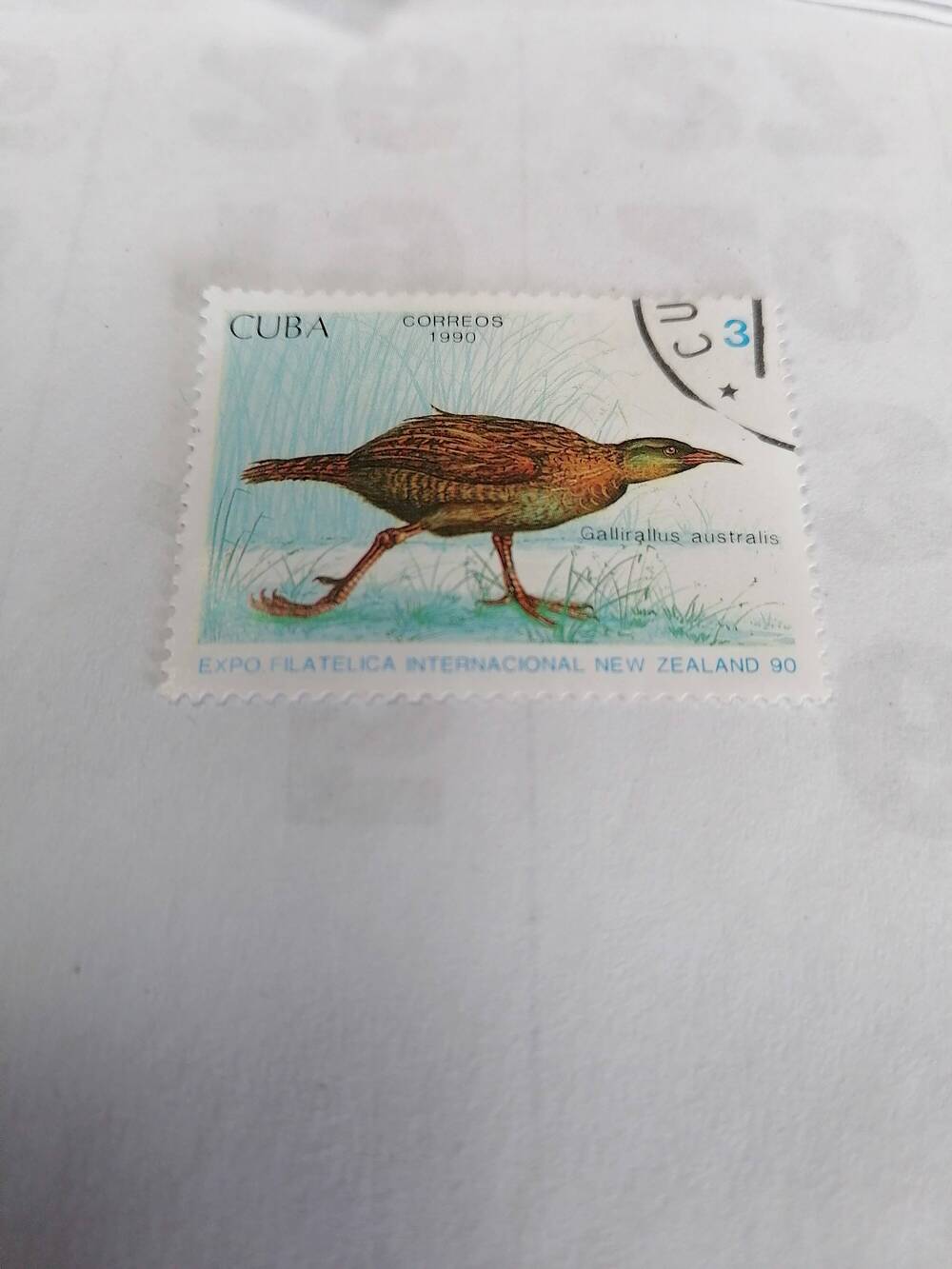 Марка почтовая гашеная, Куба,1990 г ,Correos, Gallirallus australis, Пастушок-Уэка