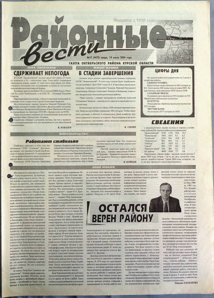 Газета «Районные вести» №57 2004 год