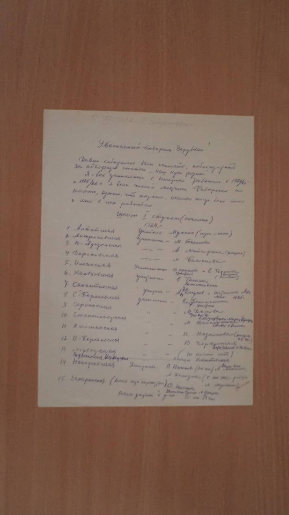 Справка П. Никоновой об истории образования в Назаровском районе