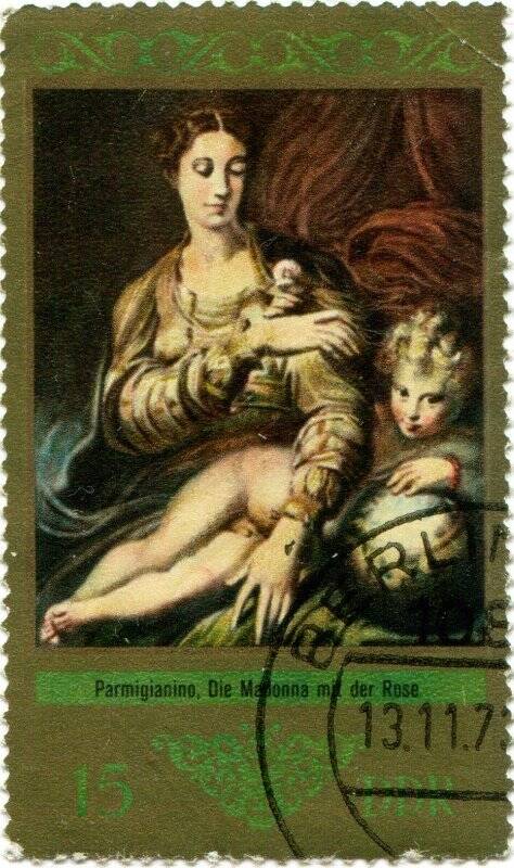 Марка почтовая. Parmigianino, Die Madonna der Rose.