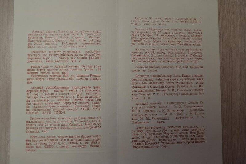 Буклет «Азнакай районының визит карточкасы», 1998 г.
