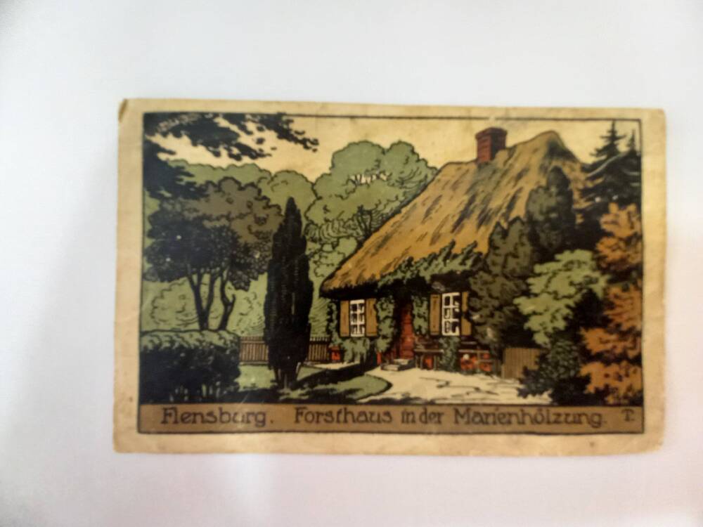 Открытка немецкая, цветная,  1910 г..(дом с соломенной крышей)