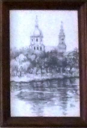Рисунок И.Н Аксенова . Изображена церковь   в станице Филоновской Новоаннинского района