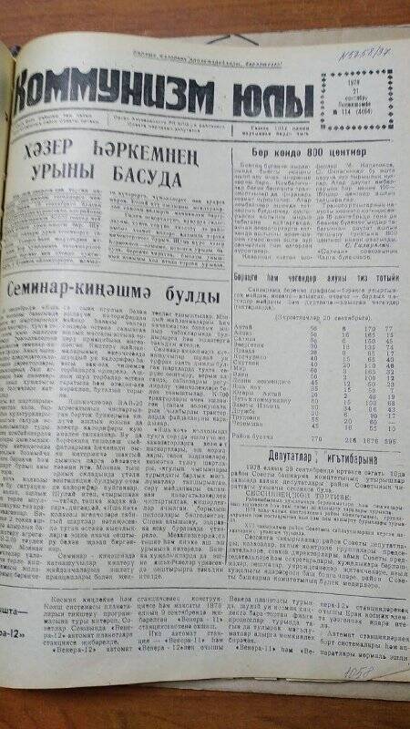 Газета. «Коммунизм юлы», № 114 (4464), 21 сентябрь 1978 г.