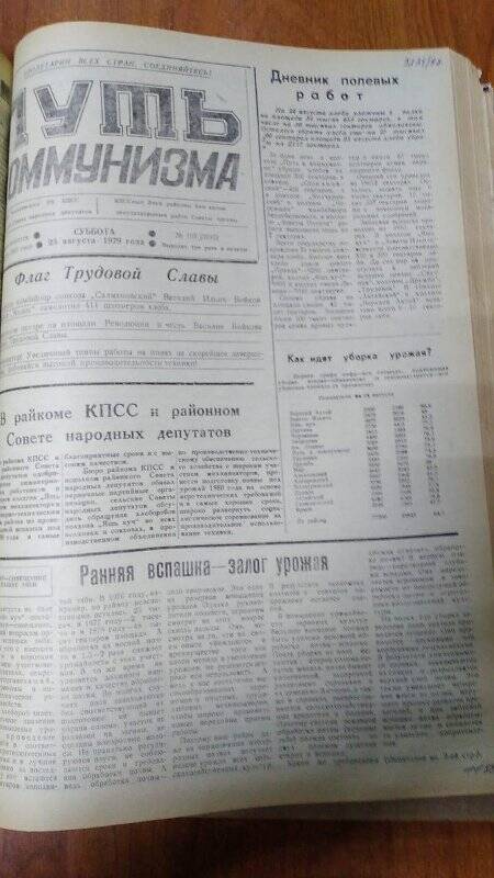 Газета. «Путь коммунизма», № 103 (3195), 25 августа 1979 год