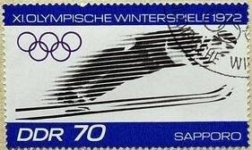 Марка «Зимние Олимпийские игры; прыжки на лыжах с трамплина». Погашена
