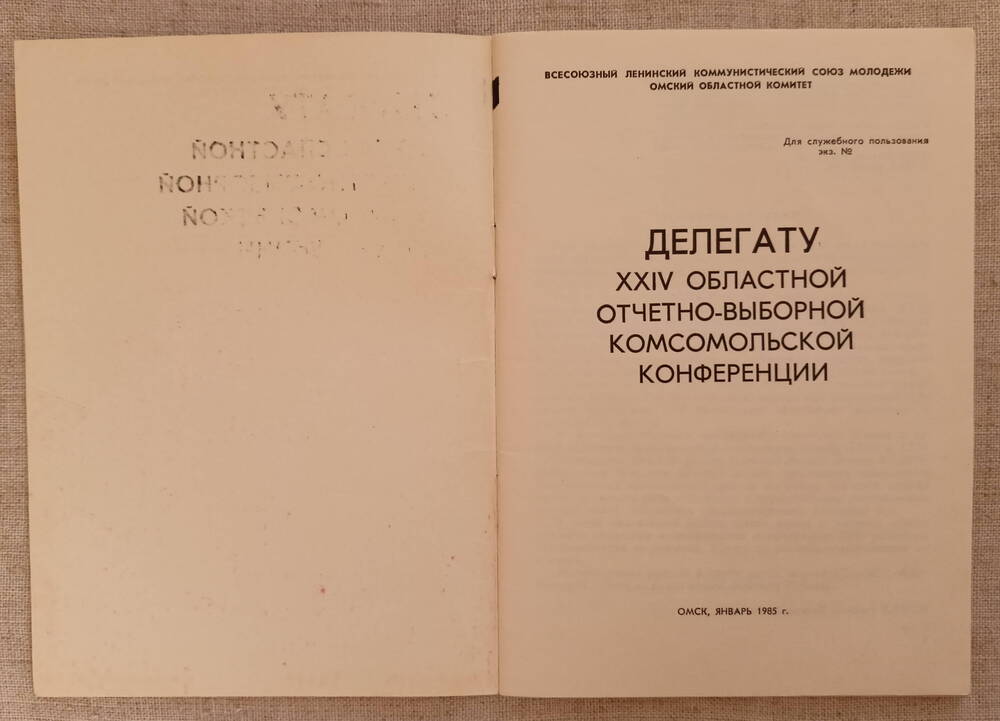 Брошюра. Делегату 24 Областной отчетно-выборной комсомольской конференции.