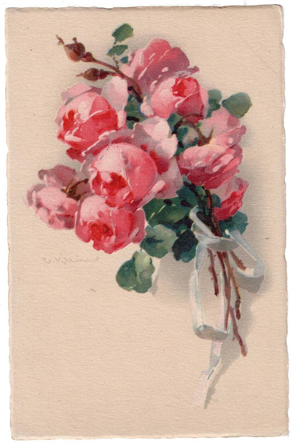 Почтовая открытка Букет розовых роз.