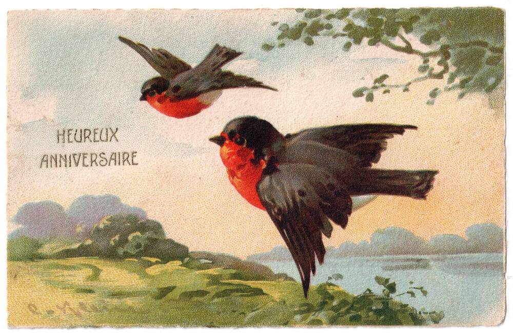 Почтовая открытка Две птицы.