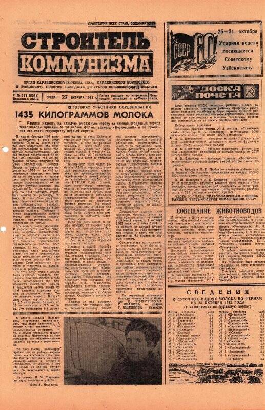 Газета Строитель коммунизма от 27 октября 1982 г., № 171 (9084).