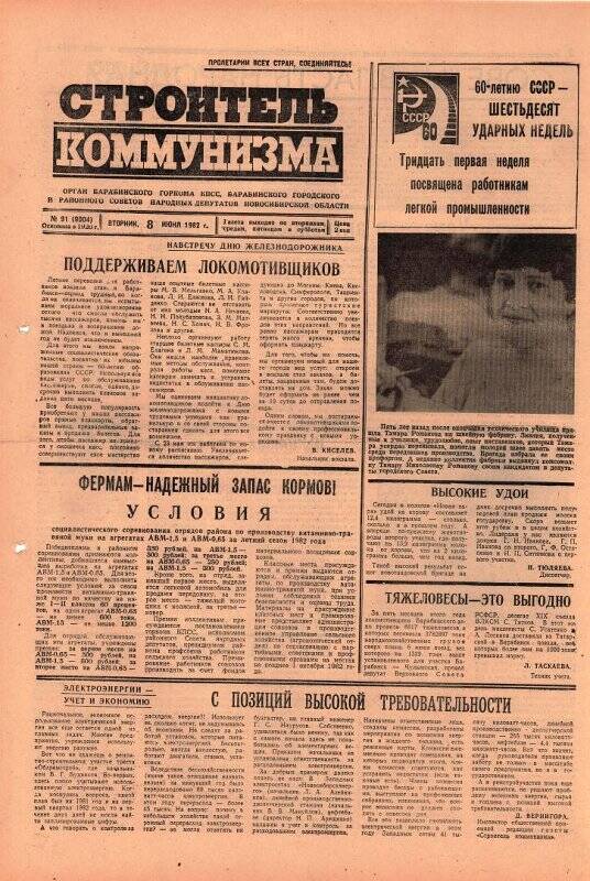 Газета Строитель коммунизма  № 91 (9004) 8 июня 1982 года