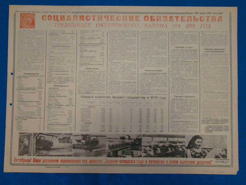 Плакат информационный «Социалистические обязательства трудящихся Октябрьского района на 1979 год»
