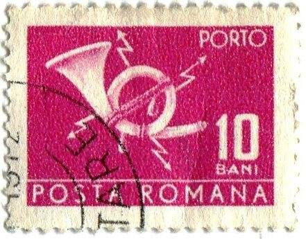 Марка почтовая. POSTA  ROMANA.10 BANI. PORTO.