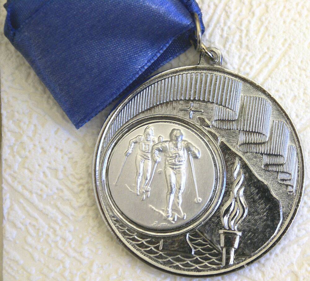 Медаль памятная на голубой атласной ленте Чемпионат Мурманской области Терентьева Олега