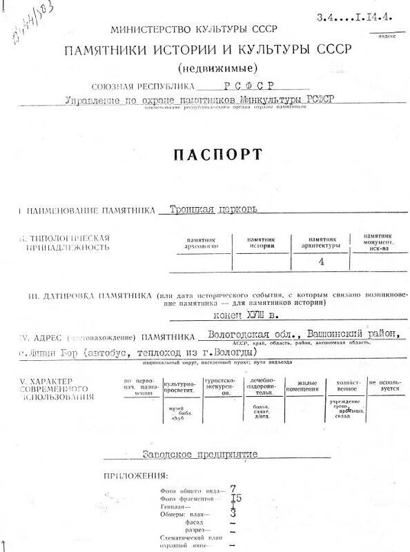 паспорт Троицкой церкви