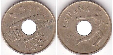 Монета 25 ptas