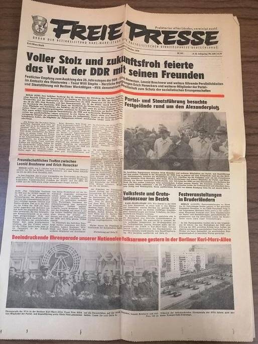 Газета «Freie Presse» со статьёй о 25-летии ГДР