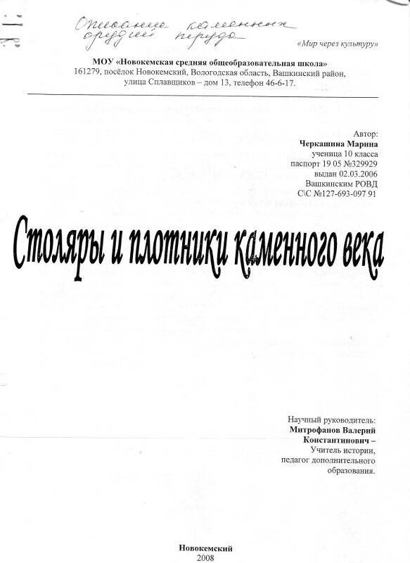 Описание каменных орудий труда «Столяры и плотники каменного века»