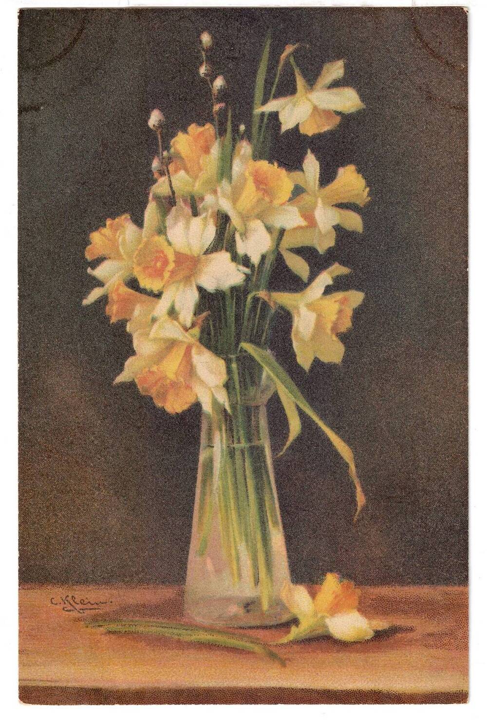 Почтовая открытка Нарциссы в вазе. № 698.