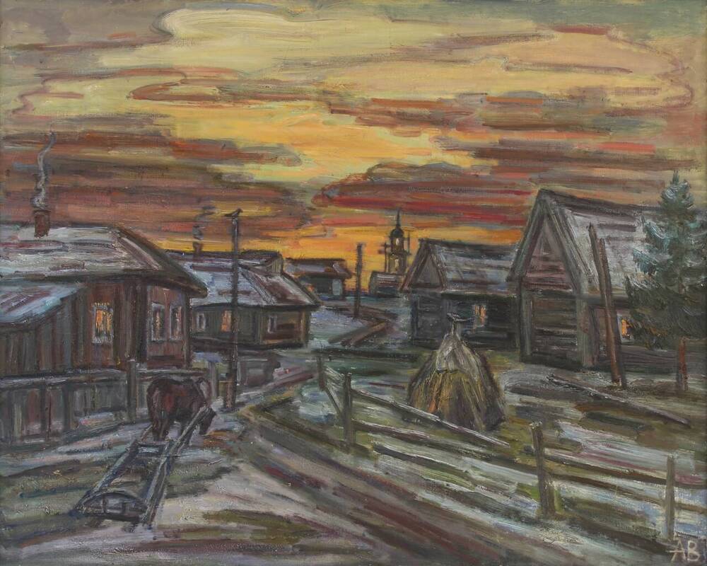 Картина «Бурный закат и робкий первый снег в Чуранове» Андрианов А.В.