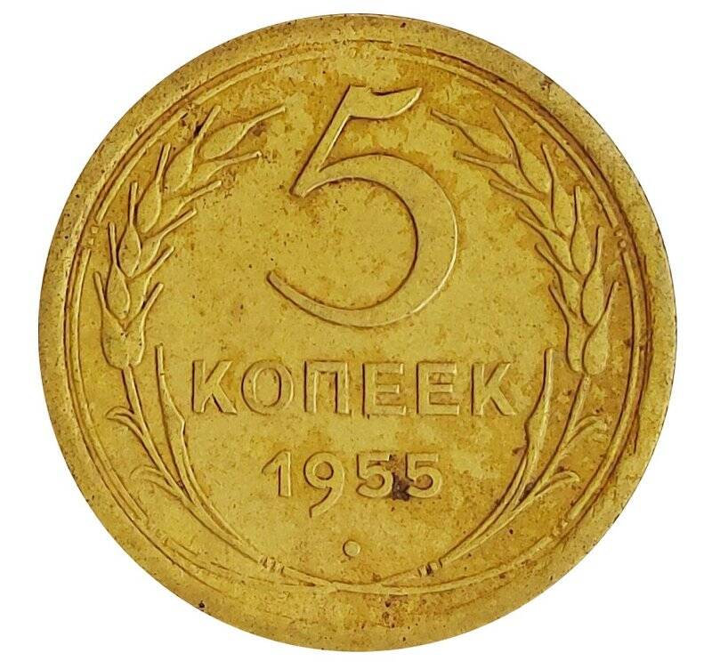 Монета. 5 копеек 1955 года.