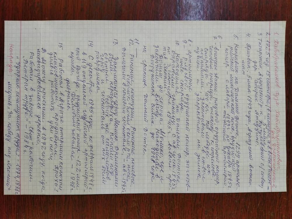 Анкета Хабибрахманова Хузи Хабибрахмановича, ветерана Великой Отечественной войны 1941-1945 гг., с краткими биографическими данными.