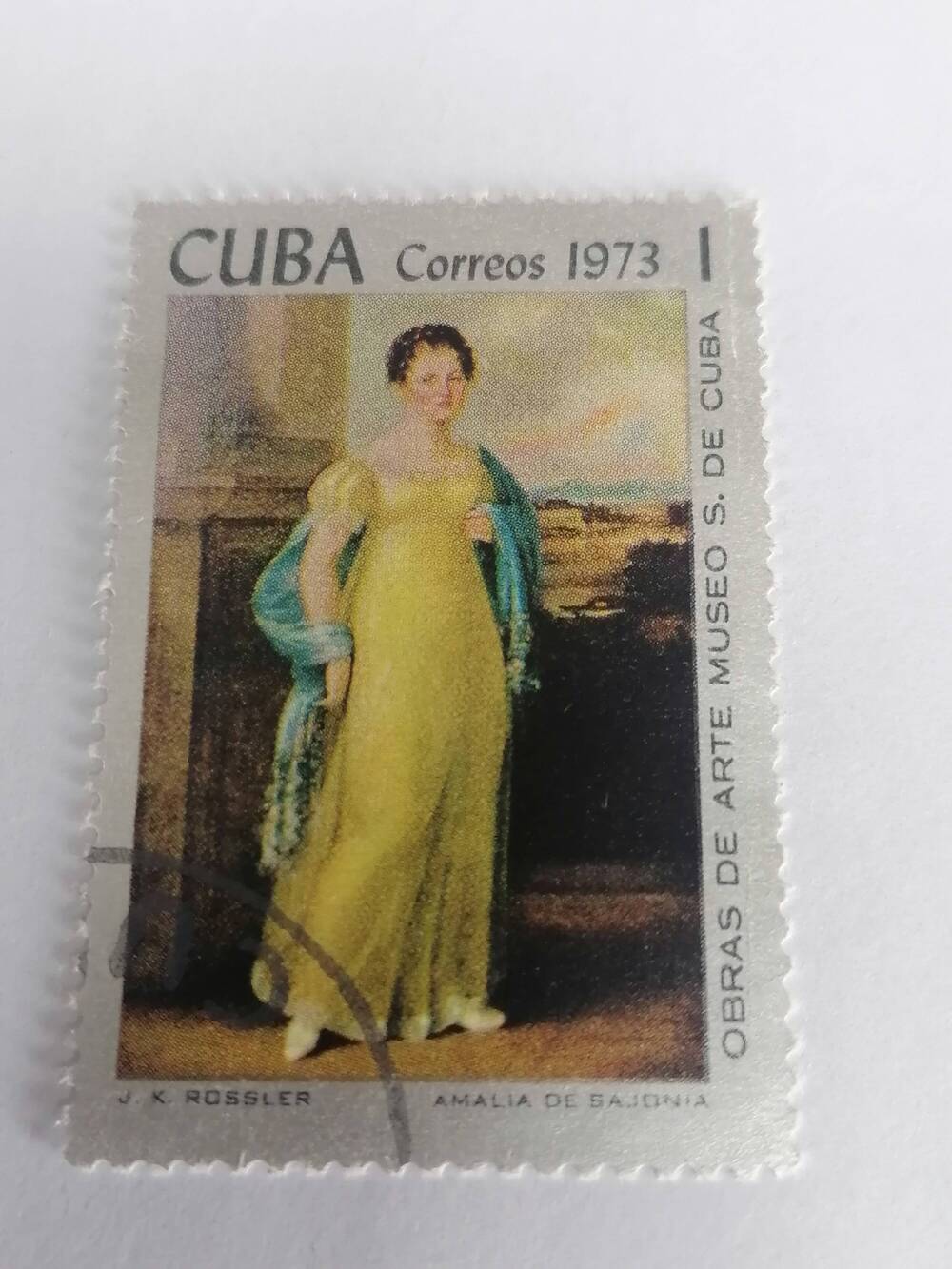 Марка почтовая гашеная, Cuba Correos,Куба,1973 г,Obras de arte muzeo s. de Cuba J.K.Rossler malia de Sajonia