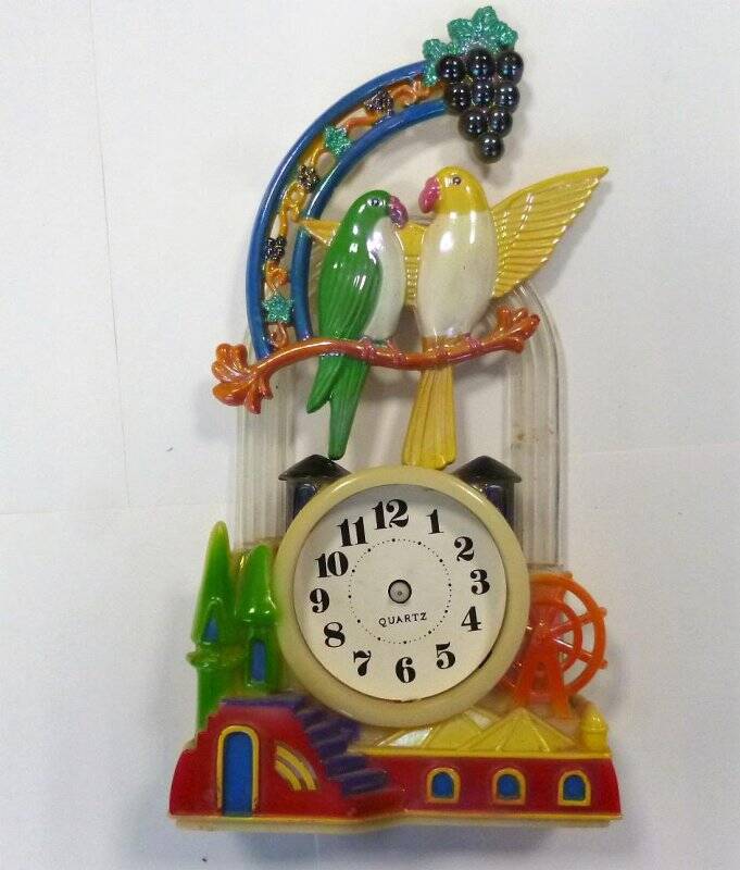 Часы-будильник настольные на батарейках с попугаями
