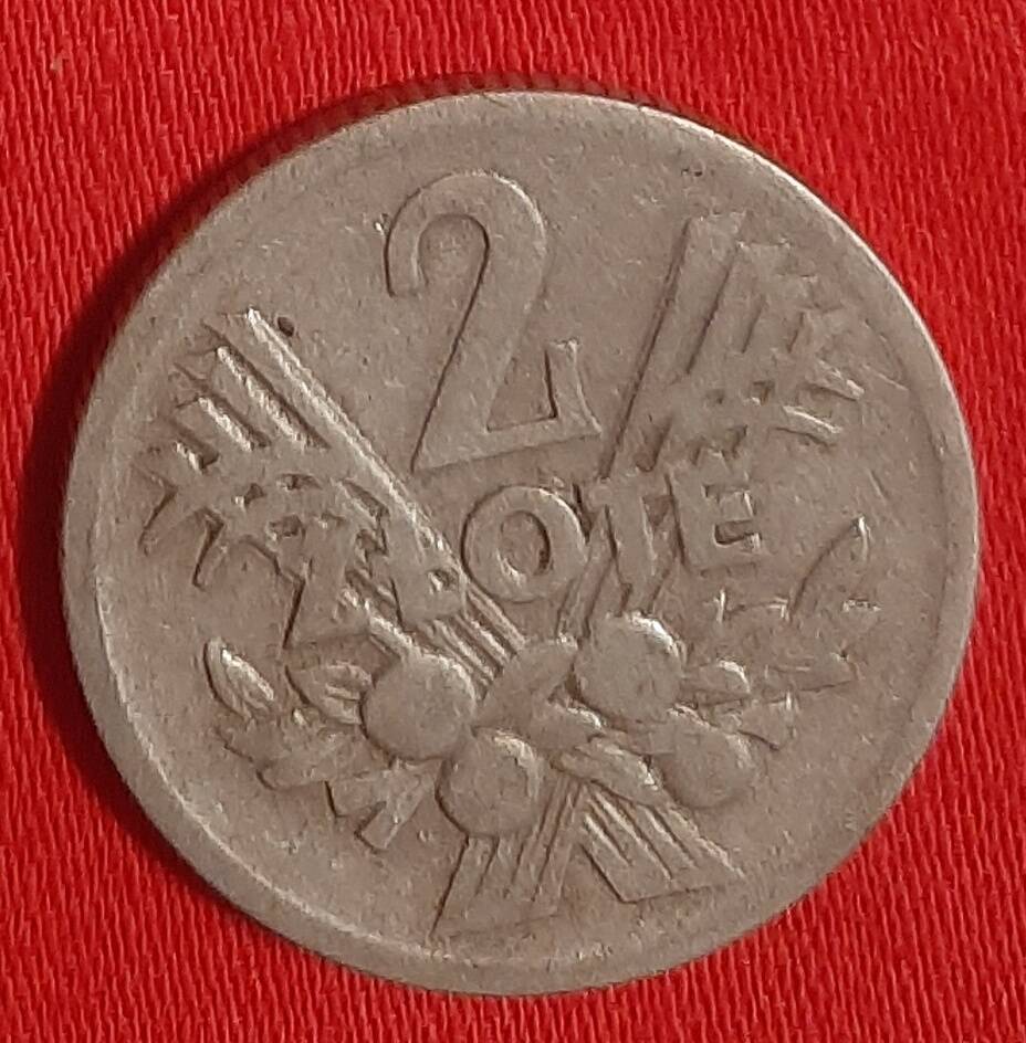 Монета номиналом 2 злотых,  1960 г. Польша.
