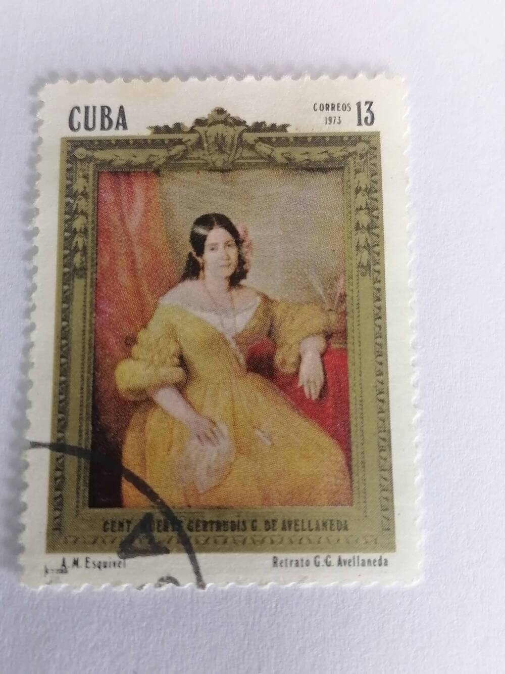 Марка почтовая гашеная, Cuba Correos,Куба,1973 г Retrato GG Avellneda A.M.Esquivel