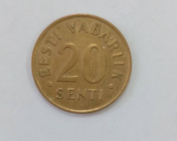 Монета «20 senti» 1992 г. Эстония