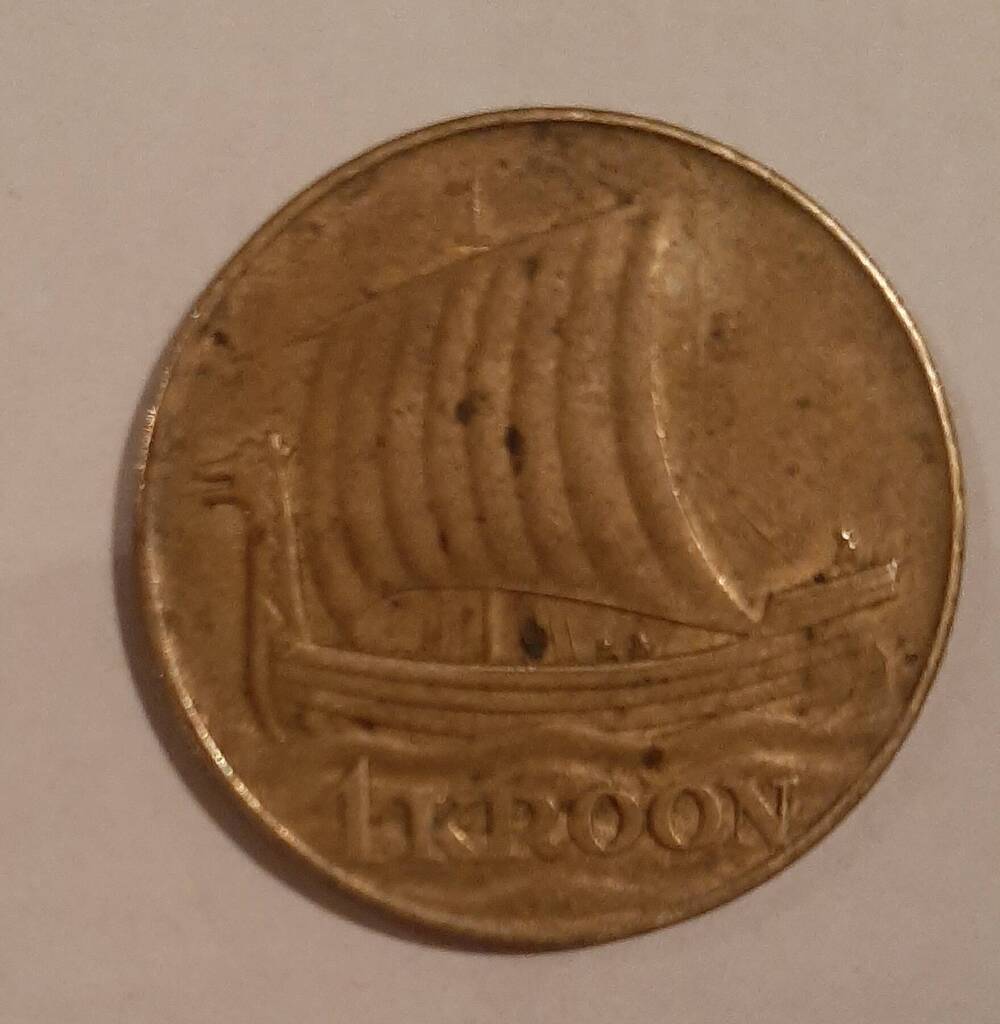 Монета номиналом 1 крона,  1934 г. Эстония.