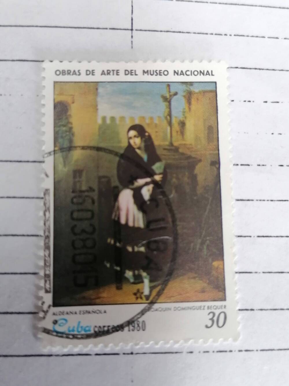 Марка почтовая гашеная, Cuba Correos,Куба,1980г, Obras de  arte muzeo Nacional,Aldeona Espanola